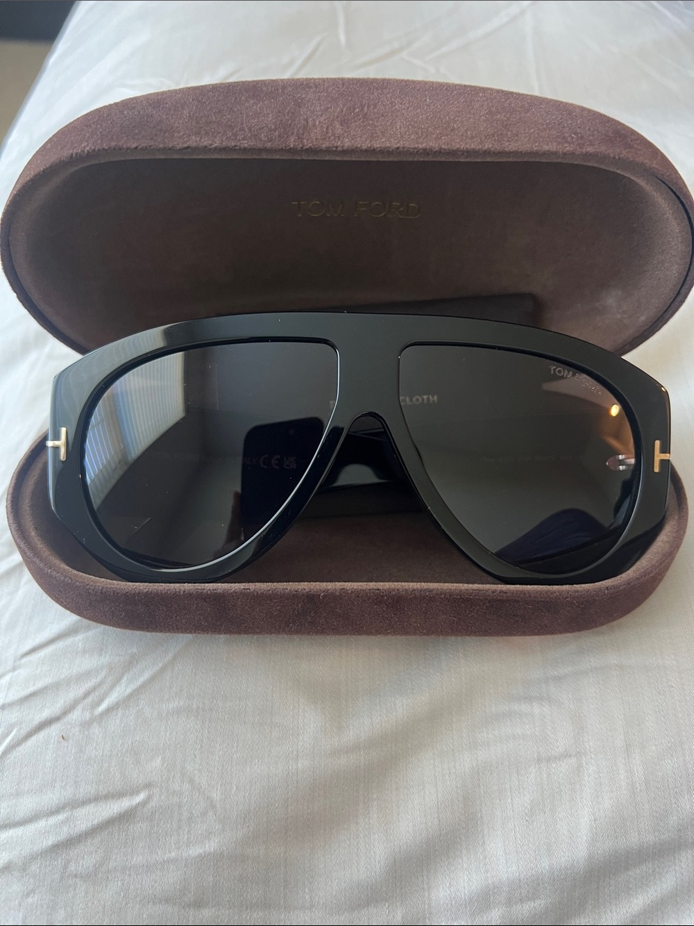 Tom Ford Black Shield Sunglasses with Gold Accents